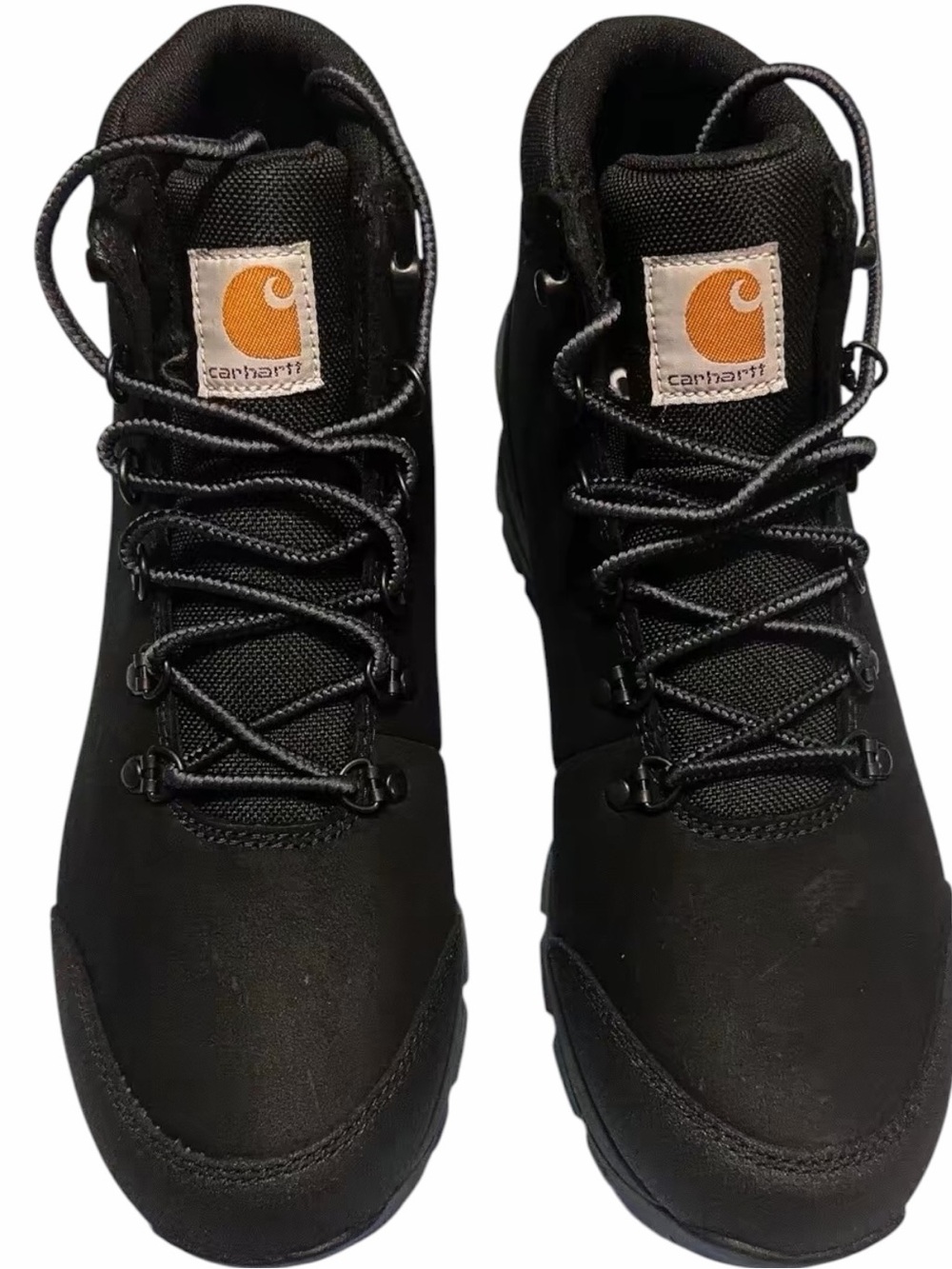 Carhartt Black Work Boots with Orange Logo Patch